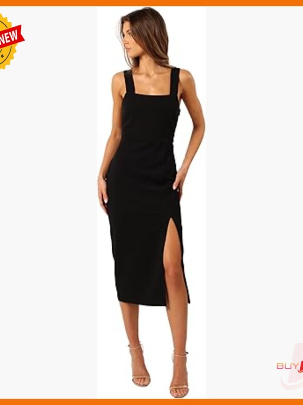 Midi Dress with Front Split, Invisible Zip, Hook & Eye Clasp